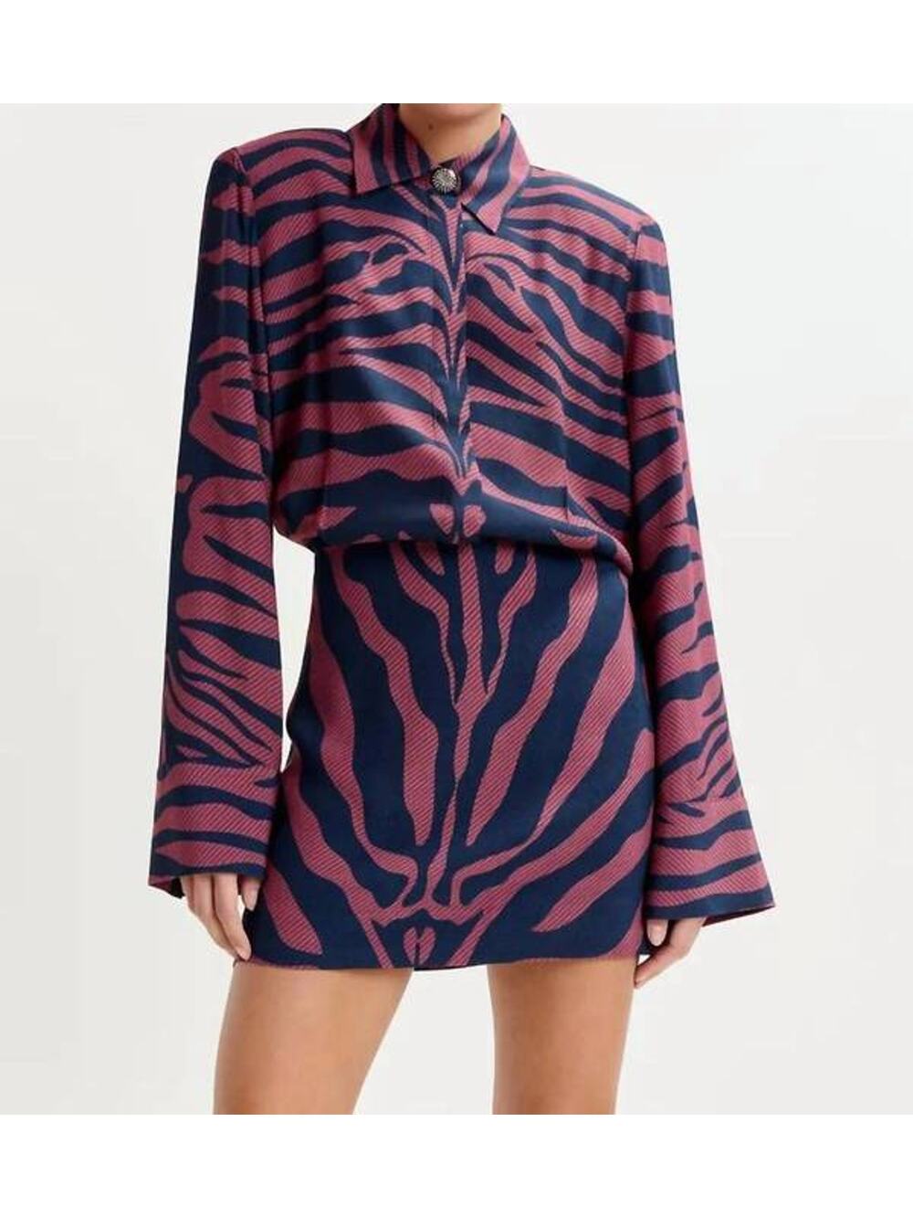 Essentiel Antwerp Isniper Shirt Mini Dress in Fudge Frappe Combo 32 US 0